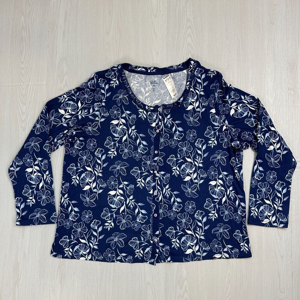 NWT Croft & Barrow Womens XXL Navy Blue Floral Button Front Sleepwear Top